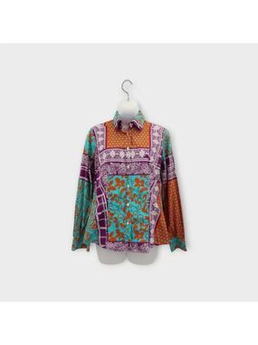 ETRO Milano Orange Cotton Floral Button Down Shirt Women’s 44 Dressy Blouse